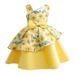 Robe d�t� en fibre pour filles tutu floral en tulle tenue de princesse pour f�te danniversaire jaune