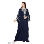 Robe dubai - farasha - bleu marine argente - taille unique - ceinture ajustable