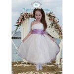 Robe - enfant - c�r�monie - jupon inclus - blanc - parme - motif coeur - taille du 2 au 12 ans