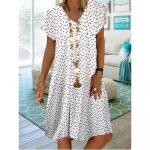 Robe dt dcontracte  manches courtes et col en v impression de coeur pour femmes blanc