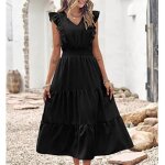 Robe été femme longue élegante - noir - sans manches - col v - grande taille - pas cher Robe été femme longue élegante - noir - sans manches - col v - grande taille - pas cher