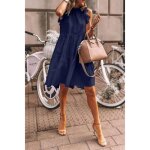 Robe dété mi - longue à volants pour femmes tenue élégante décontractée couleur unie bleu2 Robe dété mi - longue à volants pour femmes tenue élégante décontractée couleur unie bleu2