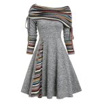 Robe �vas�e � rayures pour femme �paules d�nud�es col rabattu manches longues gris2