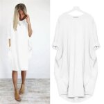 Robe femme - ample décontractée taille plus à manches longues avec poches - blanc yh? Robe femme - ample décontractée taille plus à manches longues avec poches - blanc yh?
