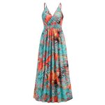 Robe femme boheme bretelles longue col v robe imprim ete de plage sans manches confortable - orange