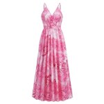 Robe femme boheme bretelles longue col v robe imprim� ete de plage sans manches confortable - rose