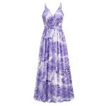 Robe femme boheme bretelles longue col v robe imprim� ete de plage sans manches confortable - violet