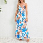 Robe femme  bretelles longue sans manches col v robe ete de plage imprim floral dos nu confortable ...
