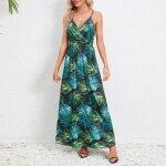 Robe femme  bretelles longue sans manches col v robe ete de plage imprim floral dos nu confortable ...