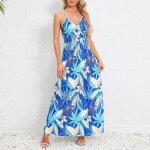 Robe femme  bretelles longue sans manches col v robe ete de plage imprim floral dos nu confortable ...