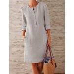Robe femme chic chemise long col v tunique travail boutons manches longues casual gris - marque
