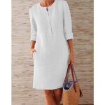 Robe femme chic chemise long col v chemise tunique travail courte boutons manches longues robe casual ...