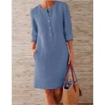 Robe femme chic chemise long col v chemise tunique travail courte boutons manches longues robe casual ...
