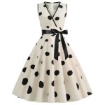 Robe femme de cocktail vintage  pois sans manhes col v robe soire plisse au genou avec ceinture - ...