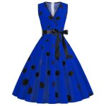 Robe femme de cocktail vintage  pois sans manhes col v robe soire plisse au genou avec ceinture - ...