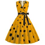 Robe femme de cocktail vintage  pois sans manhes col v robe soire plisse au genou avec ceinture - ...