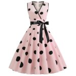 Robe femme de cocktail vintage  pois sans manhes col v robe soire plisse au genou avec ceinture - ...