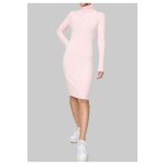 Robe - femme - col roulé - rose - manches longues - coupe droite Robe - femme - col roulé - rose - manches longues - coupe droite