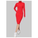 Robe - femme - col roul - rouge - manches longues - coupe droite