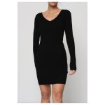 Robe - femme - col v noir - manches longues - 50% viscose - 50% polyamide