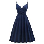 Robe femme ete  bretelle col v sans manches mi - longue motif imprim - couleur unie avec poches - bleu ...
