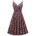 Robe femme ete  bretelle col v sans manches mi - longue motif imprim - couleur unie avec poches - rouge ...