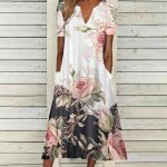 Robe femme robe dété décontractée À manches courtes et col en v pour femmes rose Robe femme robe dété décontractée À manches courtes et col en v pour femmes rose