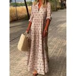 Robe femme t longue bohme manches courtes col en v lgante taille haute cocktail soire rose - marque ...