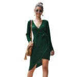 Robe femmes dhiver manches longues col en v - dessus du genouladies beach party