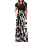 Robe femme imprim longue manches courtes col rond casual robe plisse avec poches - blanc