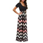Robe femme imprimé longue manches courtes col rond casual robe plissée avec poches - rayure Robe femme imprimé longue manches courtes col rond casual robe plissée avec poches - rayure