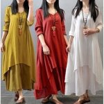 Robes femmes lin lche  manches longues