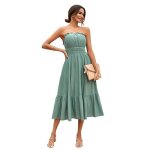 Robe femme longue bustier stretch taille élastiquée plissé - vert - casual - adulte Robe femme longue bustier stretch taille élastiquée plissé - vert - casual - adulte