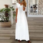 Robe longue en dentelle - kw5 - femme - manches courtes - col en v - style boho