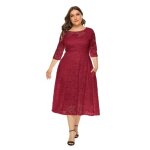 Robe femmes longue de grande taille mince dentelle manches courtes maxi de soire