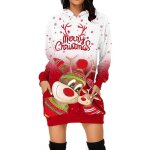 Robe femme longue hiver manches grande taille imprim renne - rouge - col rond - robe imprim flocon ...