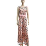 Robe femmes longue de soire cocktail tran col round sans manche tulle broderie fleuri line princesse ...