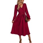 Robe femme manches longues - taille haute ceintur�e - rouge
