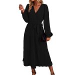 Robe femme manches longues - volants col v ceinturé taille haute - noir - xxl - noir Robe femme manches longues - volants col v ceinturé taille haute - noir - xxl - noir