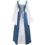 Robe femmes medievale manches longues sangle rtro robe renaissance victorienne robes bleu clair