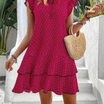 Robe femme - mode - col montant - rose rouge - t - manches courtes