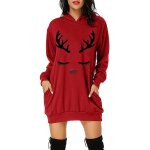 Robe femme pull capuche imprime mi - longue avec poches manches longues automne hiver - taille eu - rouge ...