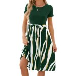 Robe femme À rayures mi - longue manches courtes casaul robe col rond contrasté avec ceinture - taille ... Robe femme À rayures mi - longue manches courtes casaul robe col rond contrasté avec ceinture - taille ...