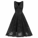 Robe femme - sans manches - brode - noir