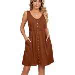 Robe femme sans manches ete avec poches casual robe boutonn longue genou couleur unie confortable - ...