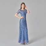 Robe femme de soire longue slim fit impression de broderie vintage