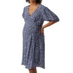 Robe - vero moda maternity - henna maternity - bleu / noir - col v - ceinture � la taille