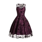 Robe femmes violette avec motifs floraux en velours floqu lgant rtro chic