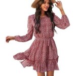 Robe femme s - xl col rond imprimée robe femmes manches longues jupe femme printemps été rouge Robe femme s - xl col rond imprimée robe femmes manches longues jupe femme printemps été rouge