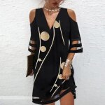 Robe femme - zhaowen - col v tunique élégante - noir Robe femme - zhaowen - col v tunique élégante - noir